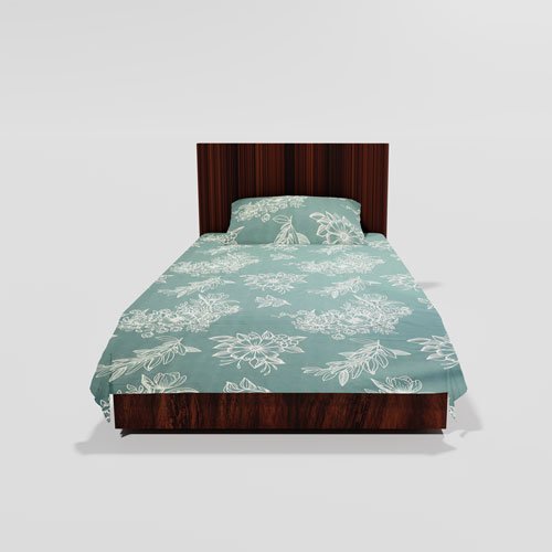 Cotton Single Flat Bed Sheet With 1 Pillow Cover (Cyan)