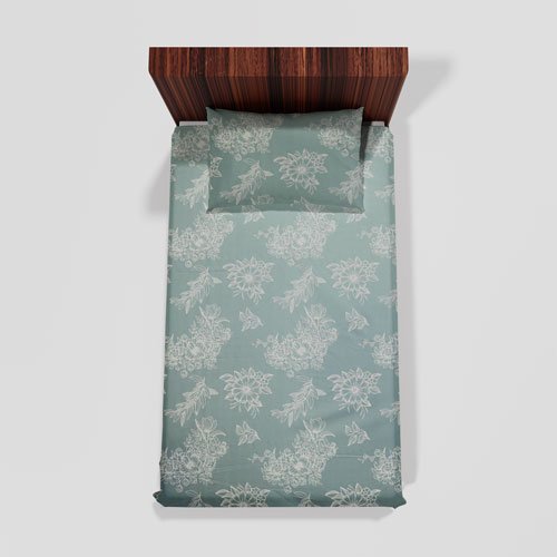 Cotton Single Flat Bed Sheet With 1 Pillow Cover (Cyan)