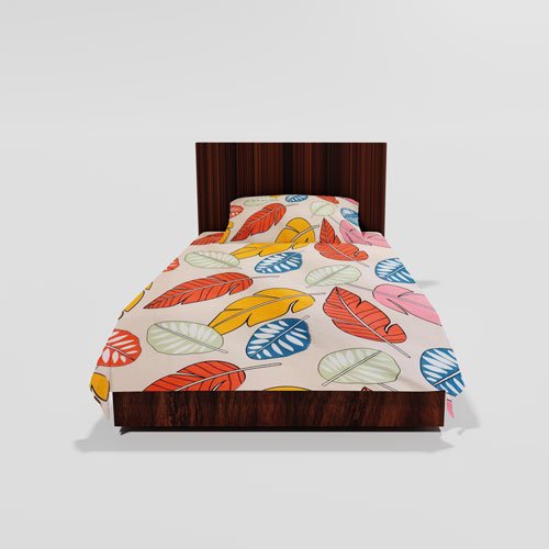 Cotton Single Flat Bed Sheet With 1 Pillow Cover (Multi Leaf)