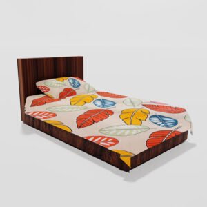 Cotton Single Flat Bed Sheet With 1 Pillow Cover (Multi Leaf)