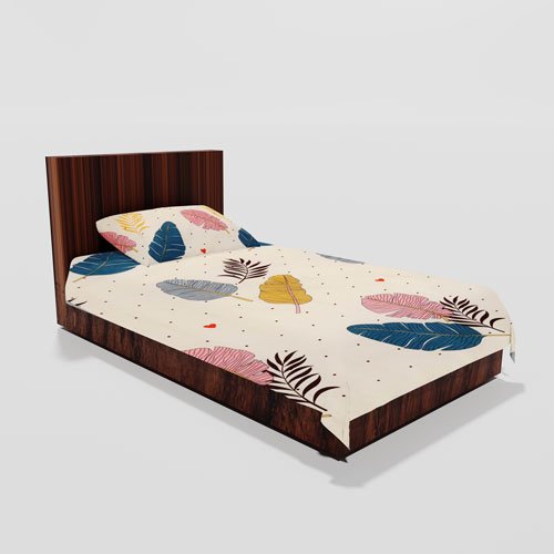 Cotton Single Flat Bed Sheet With 1 Pillow Cover (Multi Leaf)