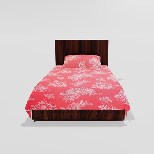 Cotton Single Flat Bed Sheet With 1 Pillow Cover (Salmon)