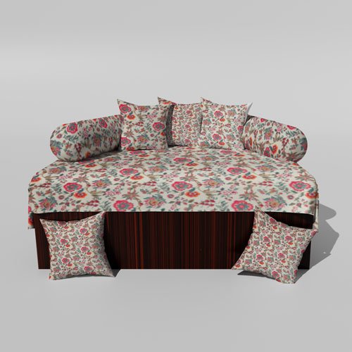 Glace Cotton Printed Diwan (Set of 8 Pieces)1 Single Bedsheet 5 Cushion Covers And 2 Bolster Cover