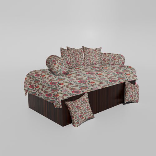 Glace Cotton Printed Diwan (Set of 8 Pieces)1 Single Bedsheet 5 Cushion Covers And 2 Bolster Cover