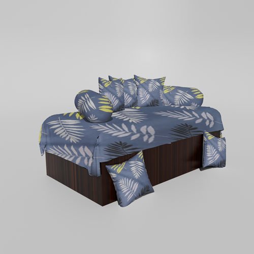 Glace Cotton Printed Diwan (Set of 8 Pieces)1 Single Bedsheet 5 Cushion Covers And 2 Bolster Cover