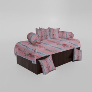 Glace Cotton Printed Diwan (Set of 8 Pieces)1 Single Bedsheet 5 Cushion Covers And 2 Bolster Cover