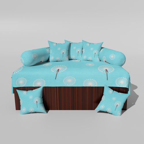 Glace Cotton Printed Diwan (Set of 8 Pieces)1 Single Bedsheet 5 Cushion Covers And 2 Bolster Covers 10