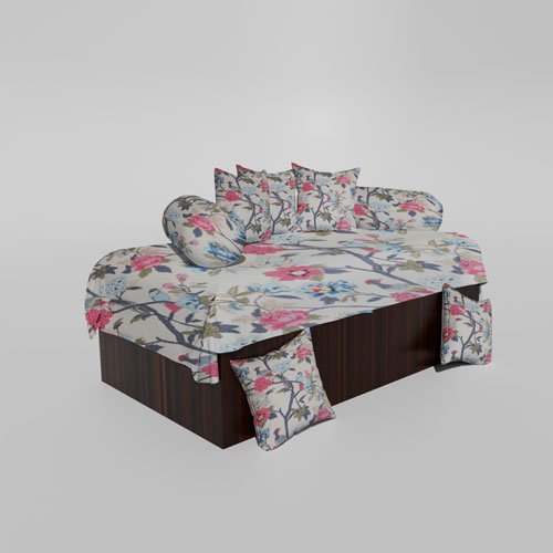 Glace Cotton Printed Diwan (Set of 8 Pieces)1 Single Bedsheet 5 Cushion Covers And 2 Bolster Covers 8