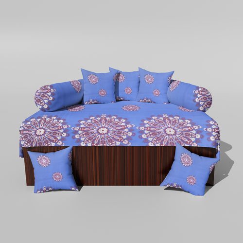 Glace Cotton Printed Diwan (Set of 8 Pieces)1 Single Bedsheet 5 Cushion Covers And 2 Bolster Covers