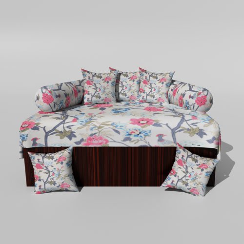 Glace Cotton Printed Diwan (Set of 8 Pieces)1 Single Bedsheet 5 Cushion Covers And 2 Bolster Covers 8