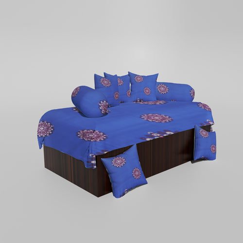 Glace Cotton Printed Diwan (Set of 8 Pieces)1 Single Bedsheet 5 Cushion Covers And 2 Bolster Covers