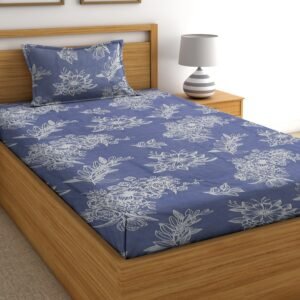 Single Glace Cotton Elastic Fitted Bed Sheet With One Pillow Cover (Grey)