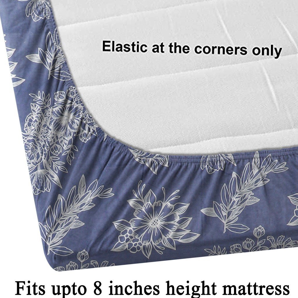 Single Glace Cotton Elastic Fitted Bed Sheet With One Pillow Cover (Grey)