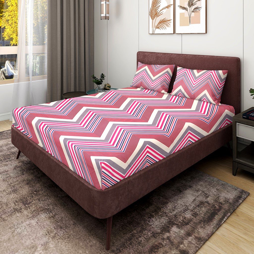 Glace Cotton Double Flat Bedsheet With 2 Pillow Covers (Pink)