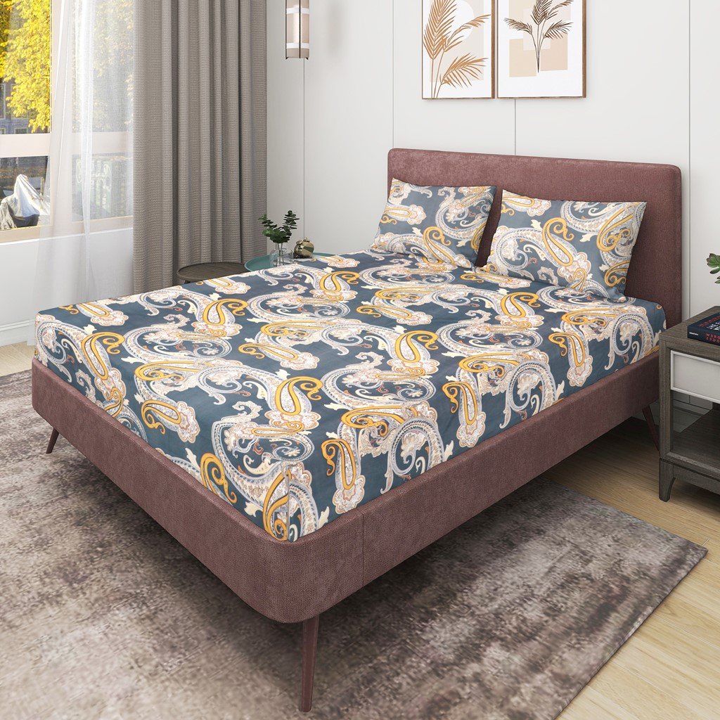 Glace Cotton Double Flat Bedsheet With 2 Pillow Covers (Yellow)