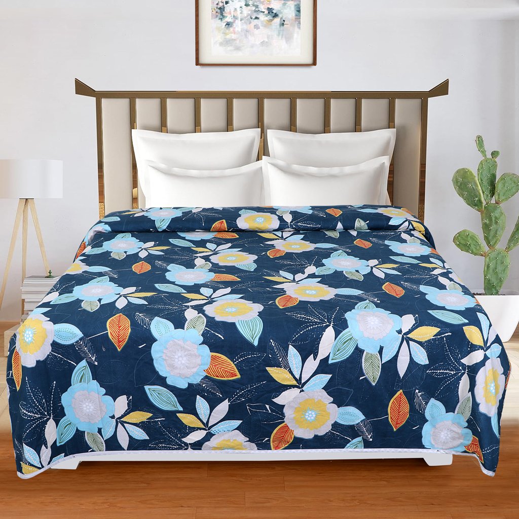 Cotton Dohar Lightweight Reversible For Double Blanket, Duvet (Blue)