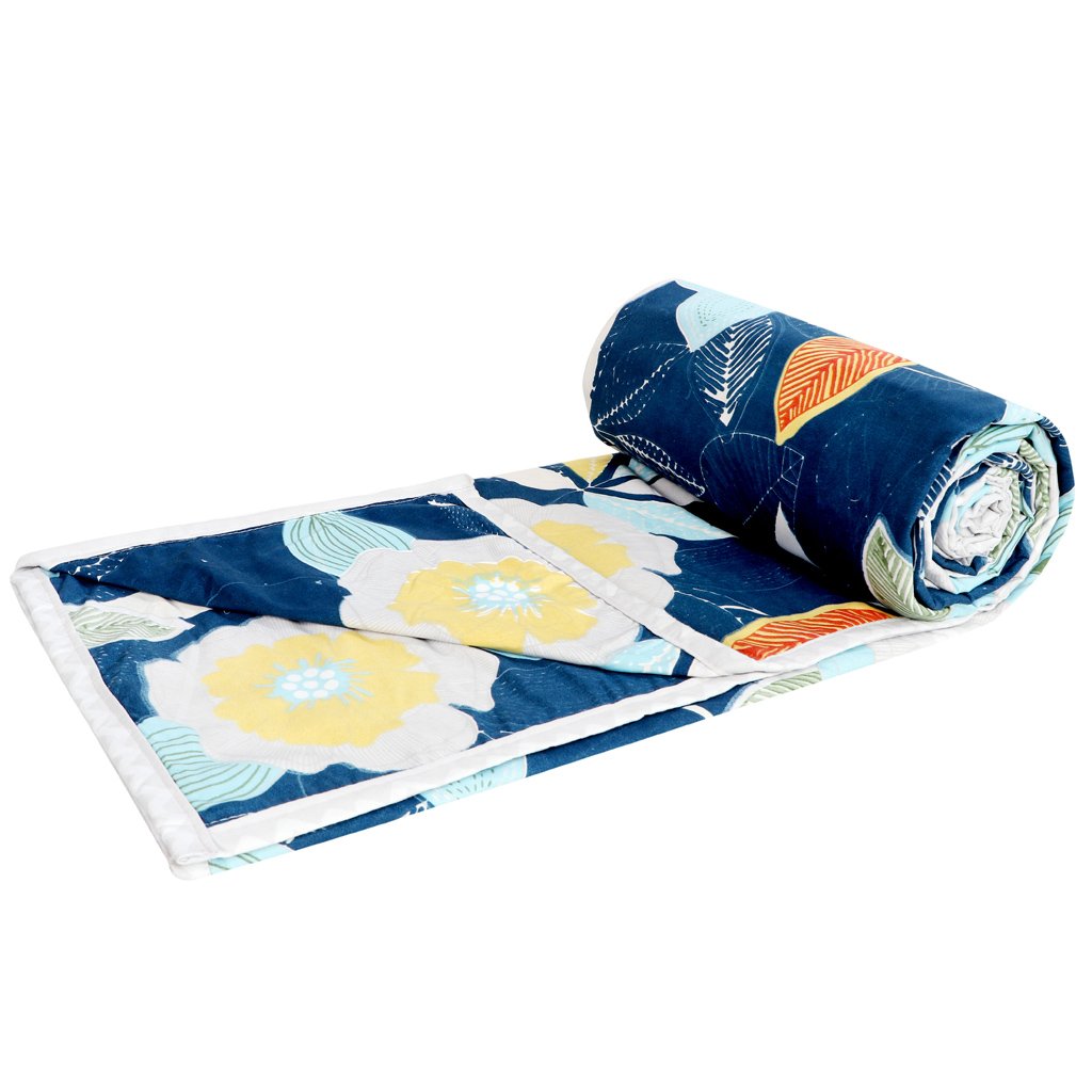 Cotton Dohar Lightweight Reversible For Double Blanket, Duvet (Blue)