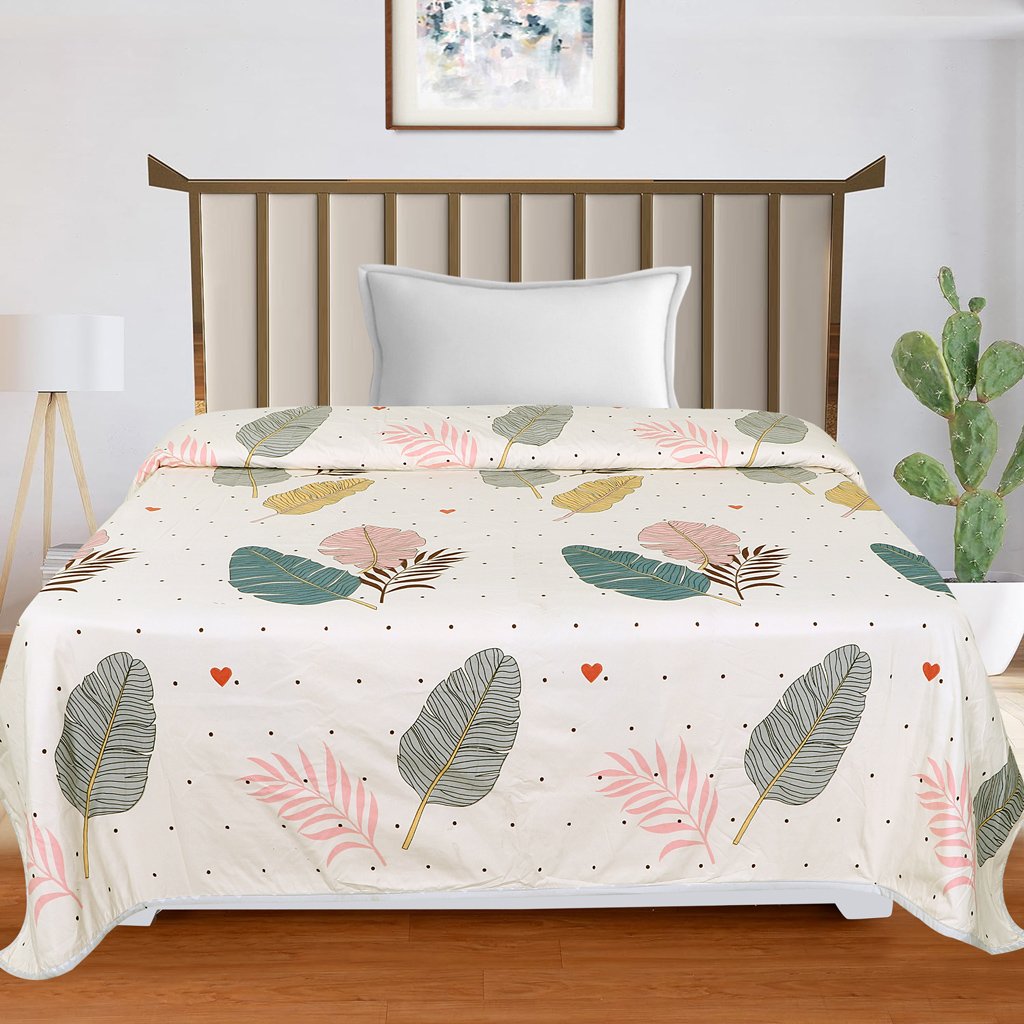 Cotton Dohar Lightweight Reversible For Single Blanket, Duvet (Cream)