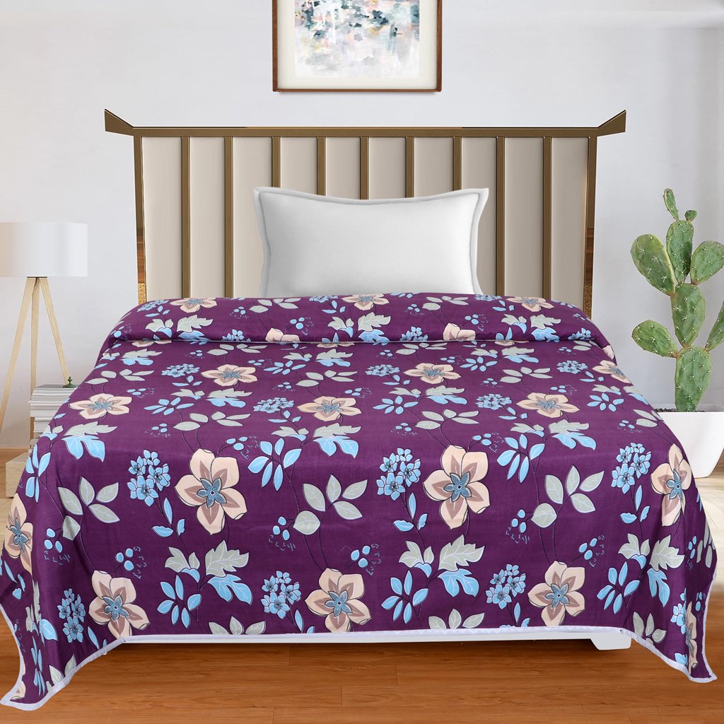 Cotton Dohar Lightweight Reversible For Single Blanket, Duvet (Purple)