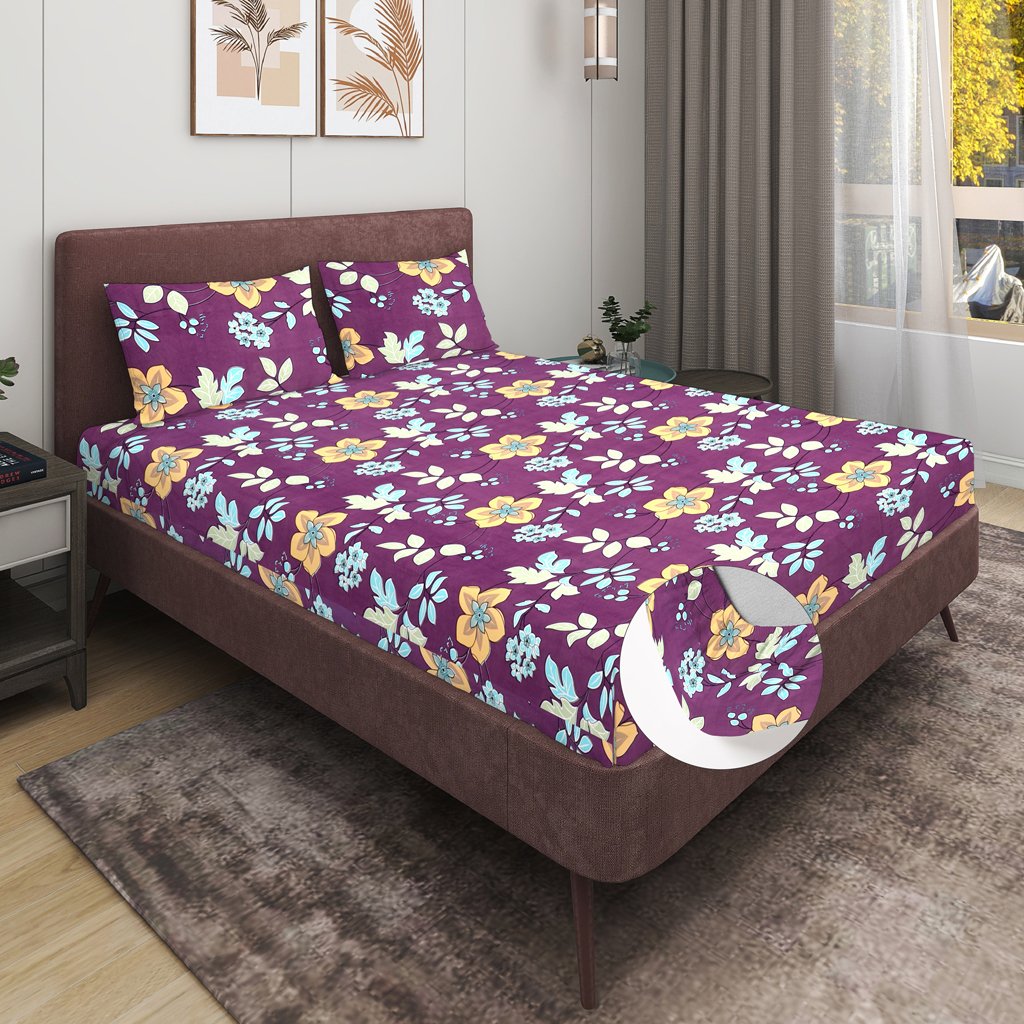 RD TREND Presents Elastic Fitted Queen Size Double Bed Sheet With 2 Pillow Covers (Magenta)