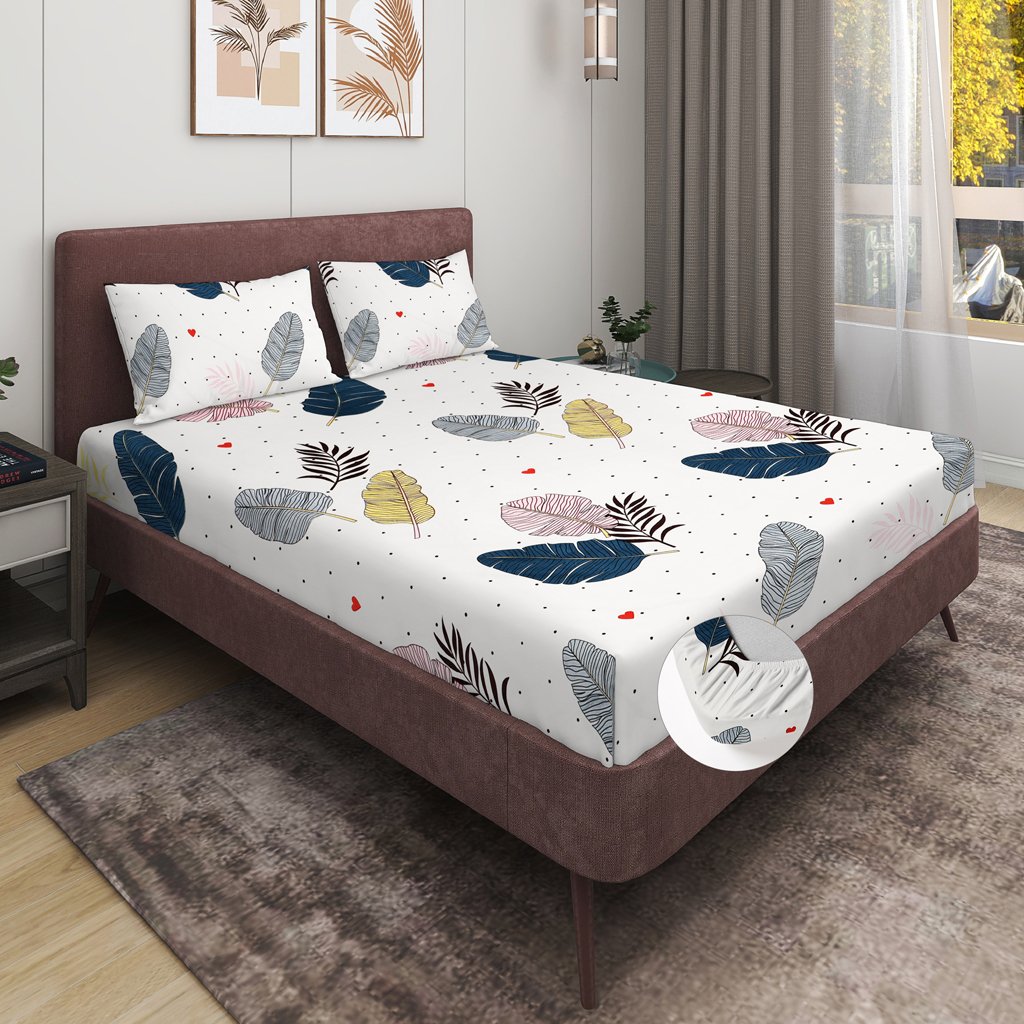 Elastic Fitted King Size Double Bed Sheet With 2 Pillow Covers (Grey)