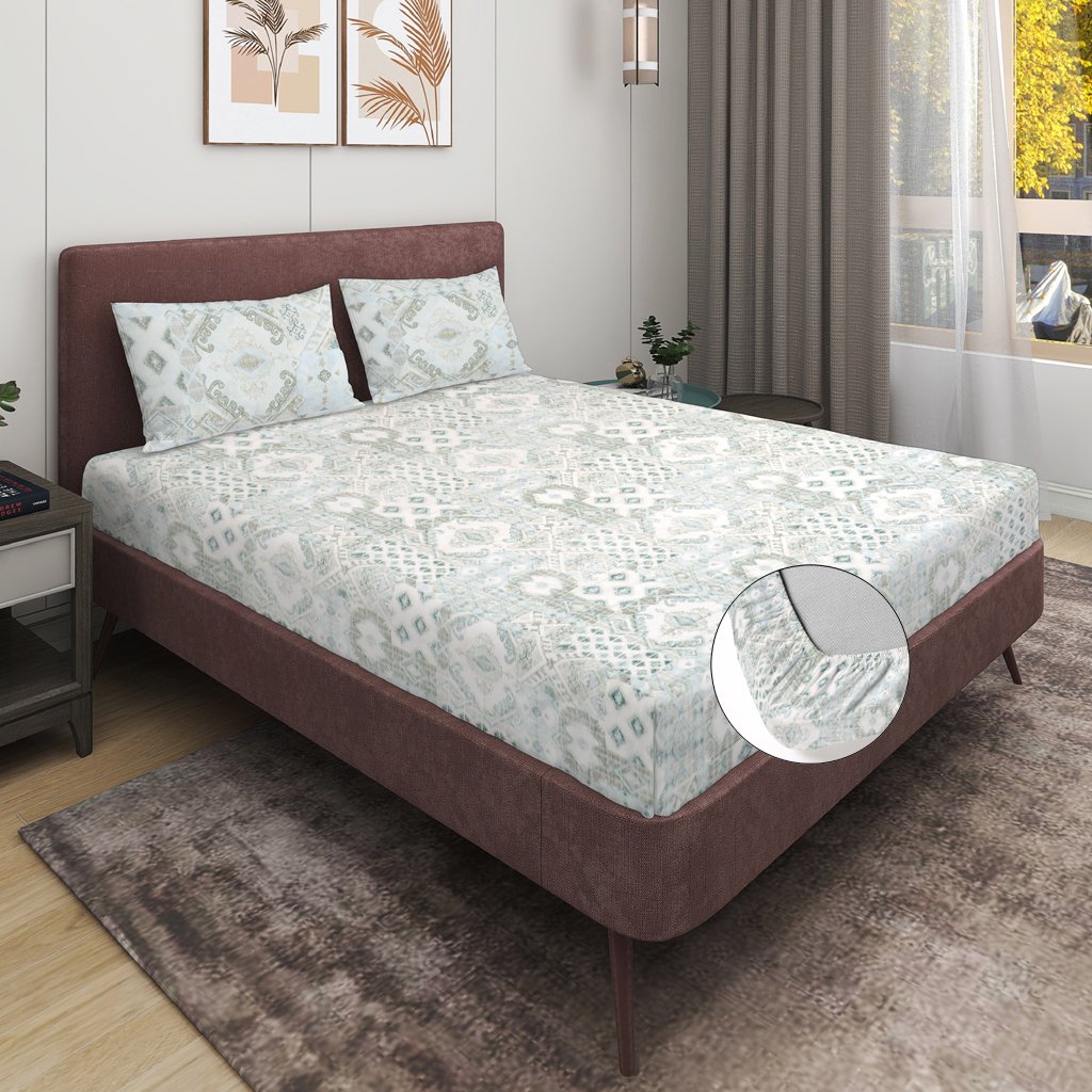 RD TREND 100% Pure Cotton Elastic Fitted Double Bedsheets With 2 Pillow Covers(Lite Heena)