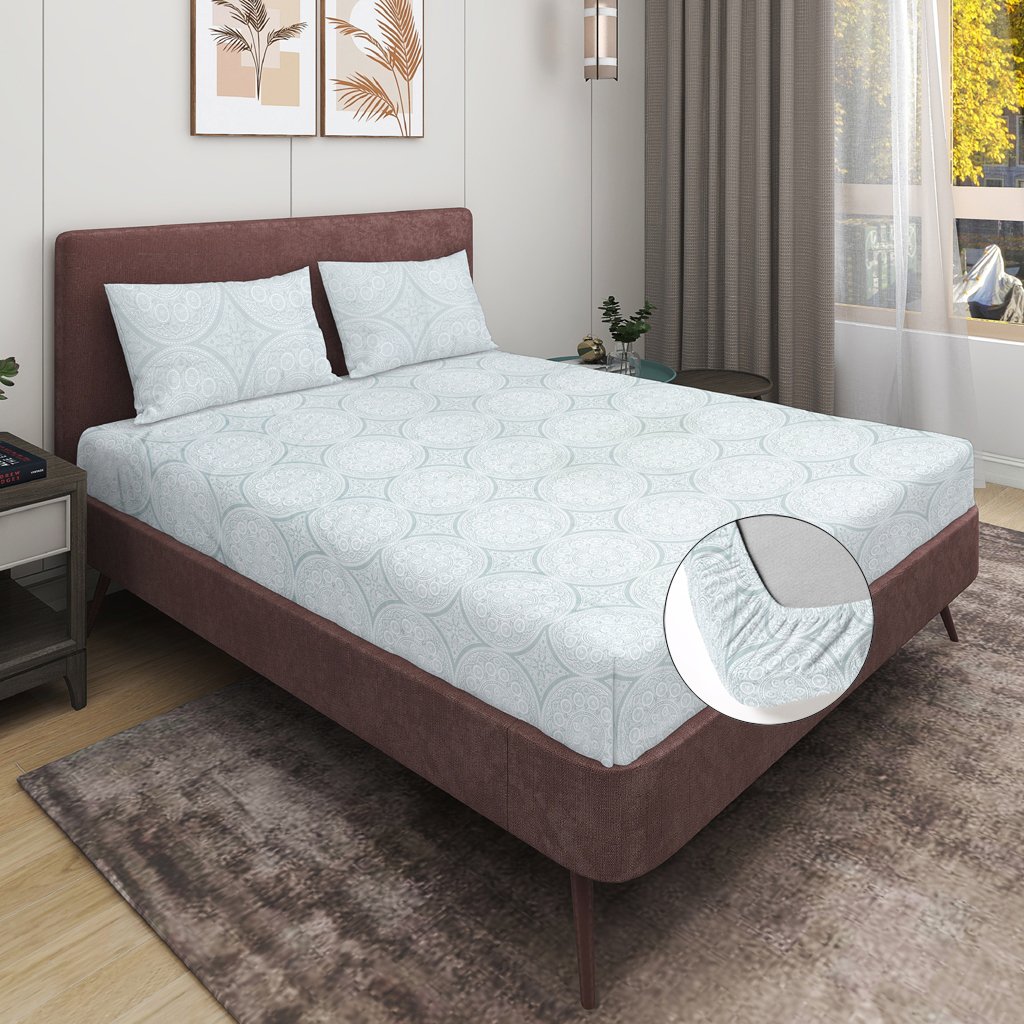 RD TREND 100% Pure Cotton Elastic Fitted Double Bedsheets With 2 Pillow Covers(Steel Grey)