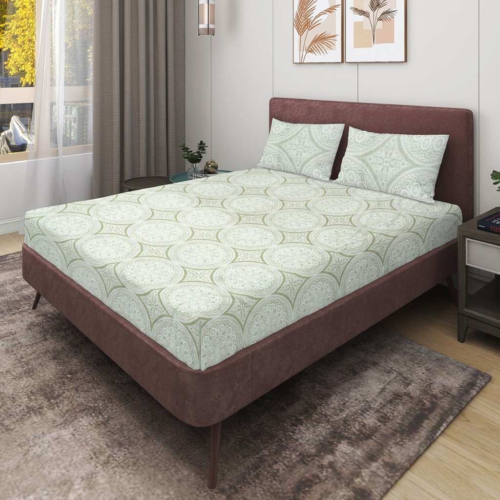 RD TREND 100% King Size Pure Cotton Double Flat Bed Sheet With 2 Pillow Covers (Olive Green )