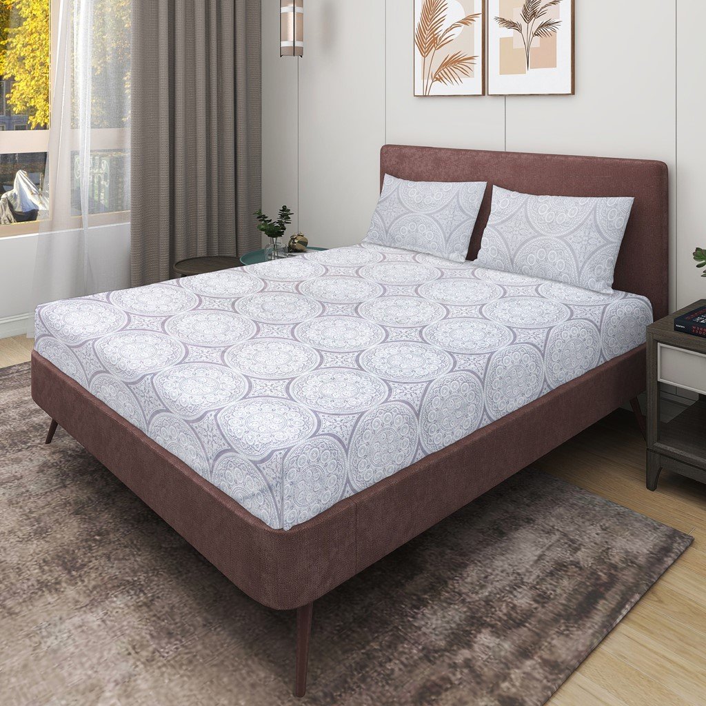 RD TREND 100% King Size Pure Cotton Double Flat Bed Sheet With 2 Pillow Covers (Mouse)