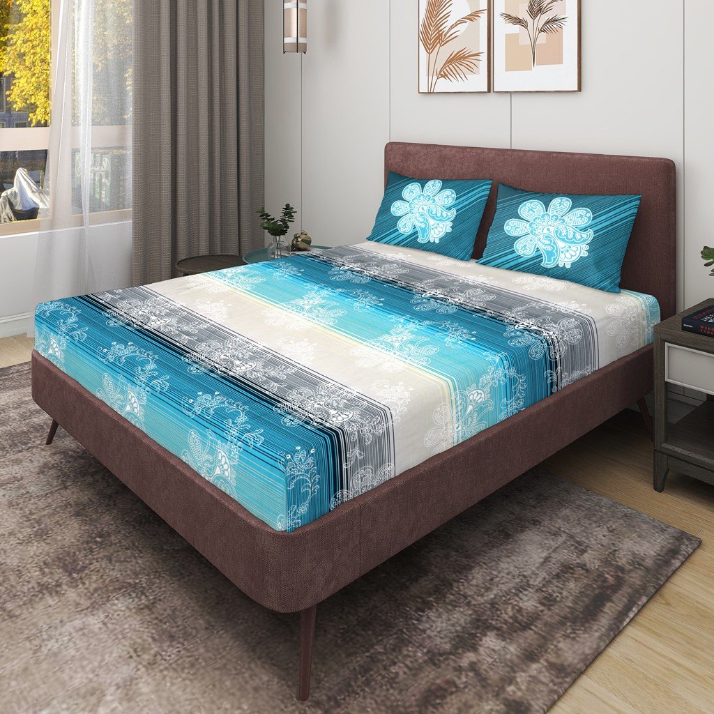 RD TREND 100% King Size Pure Cotton Double Flat Bed Sheet With 2 Pillow Covers (Steel Blue)