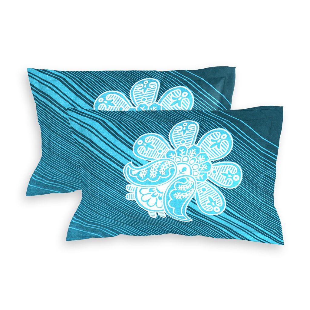 RD TREND 100% Pure Cotton Elastic Fitted Double Bedsheets With 2 Pillow Covers(Steel Blue)