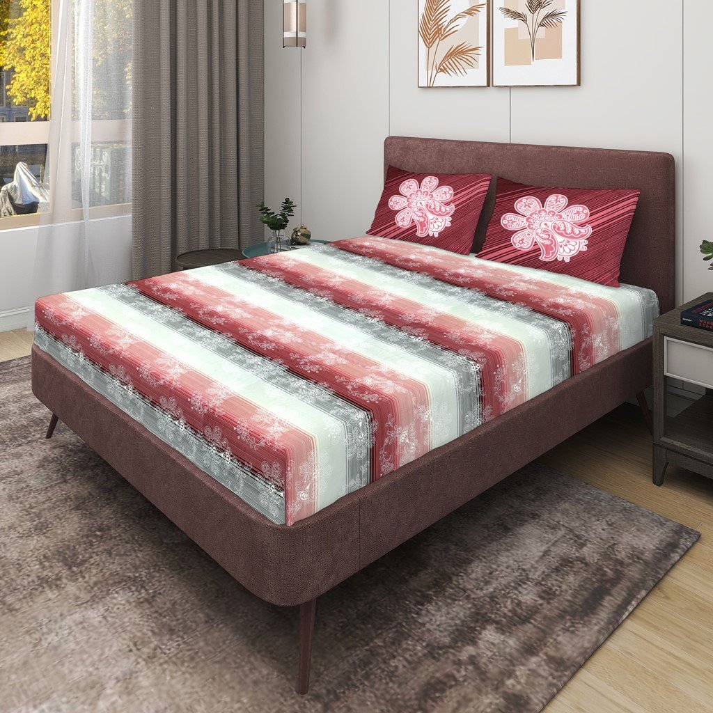 RD TREND 100% King Size Pure Cotton Double Flat Bed Sheet With 2 Pillow Covers (Falu Red)