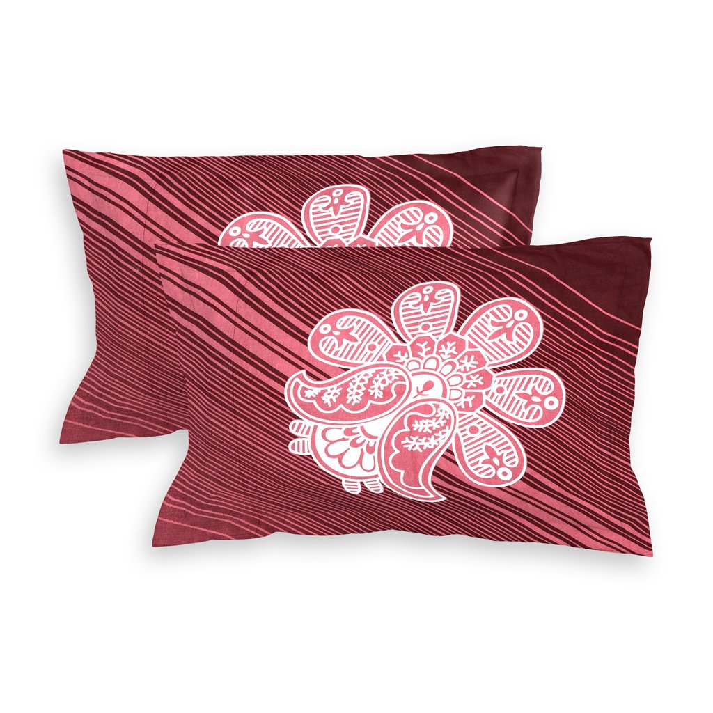 RD TREND 100% King Size Pure Cotton Double Flat Bed Sheet With 2 Pillow Covers (Falu Red)