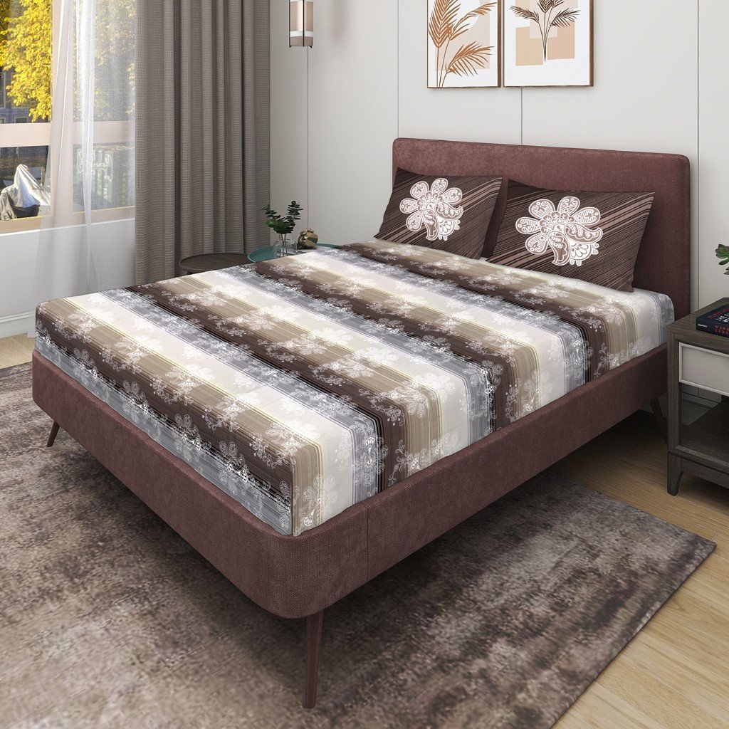 RD TREND 100% King Size Pure Cotton Double Flat Bed Sheet With 2 Pillow Covers (Coffee)