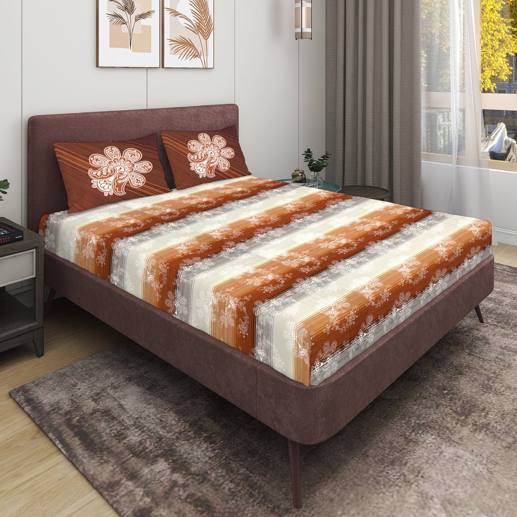 RD TREND 100% King Size Pure Cotton Double Flat Bed Sheet With 2 Pillow Covers (Caramel)