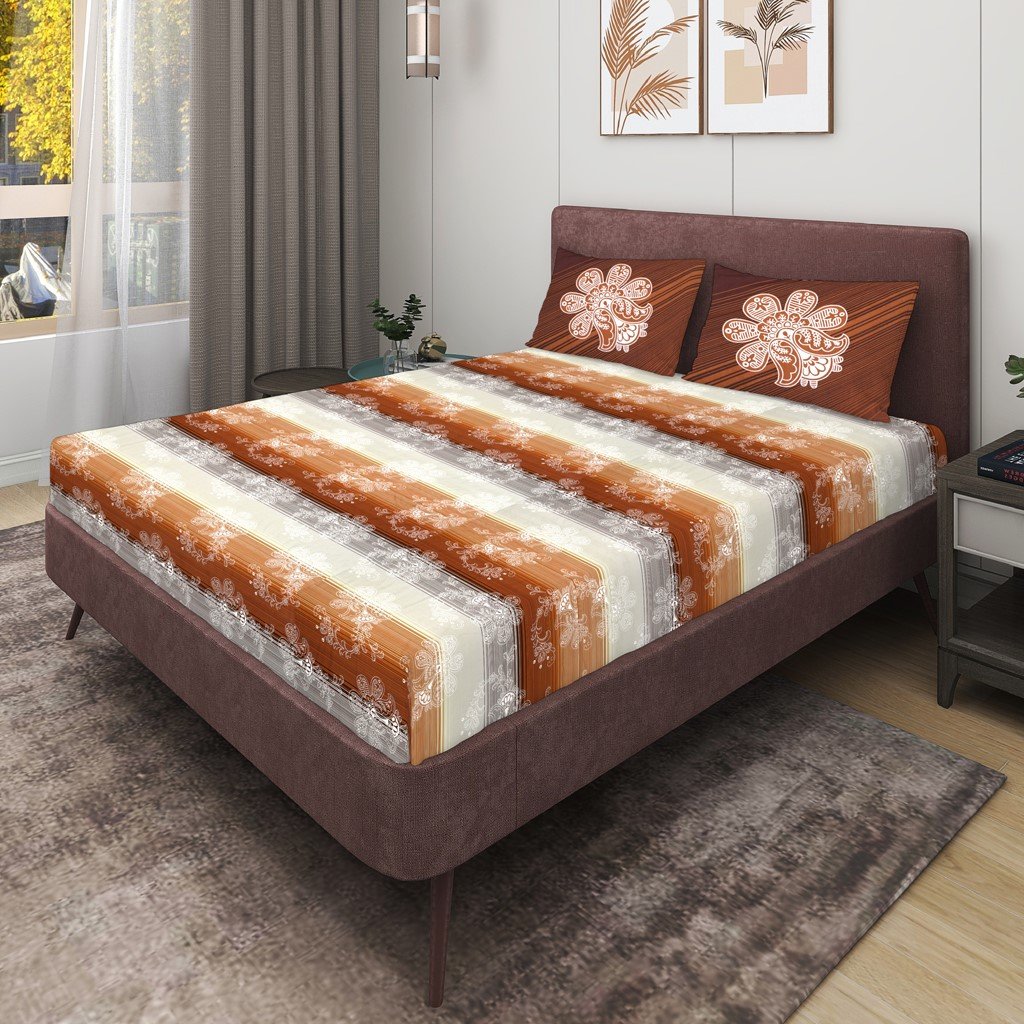RD TREND 100% King Size Pure Cotton Double Flat Bed Sheet With 2 Pillow Covers (Caramel)