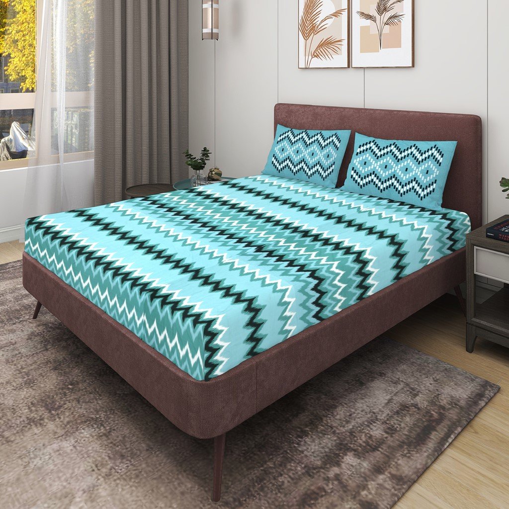 RD TREND 100% King Size Pure Cotton Double Flat Bed Sheet With 2 Pillow Covers (Crash Blue)