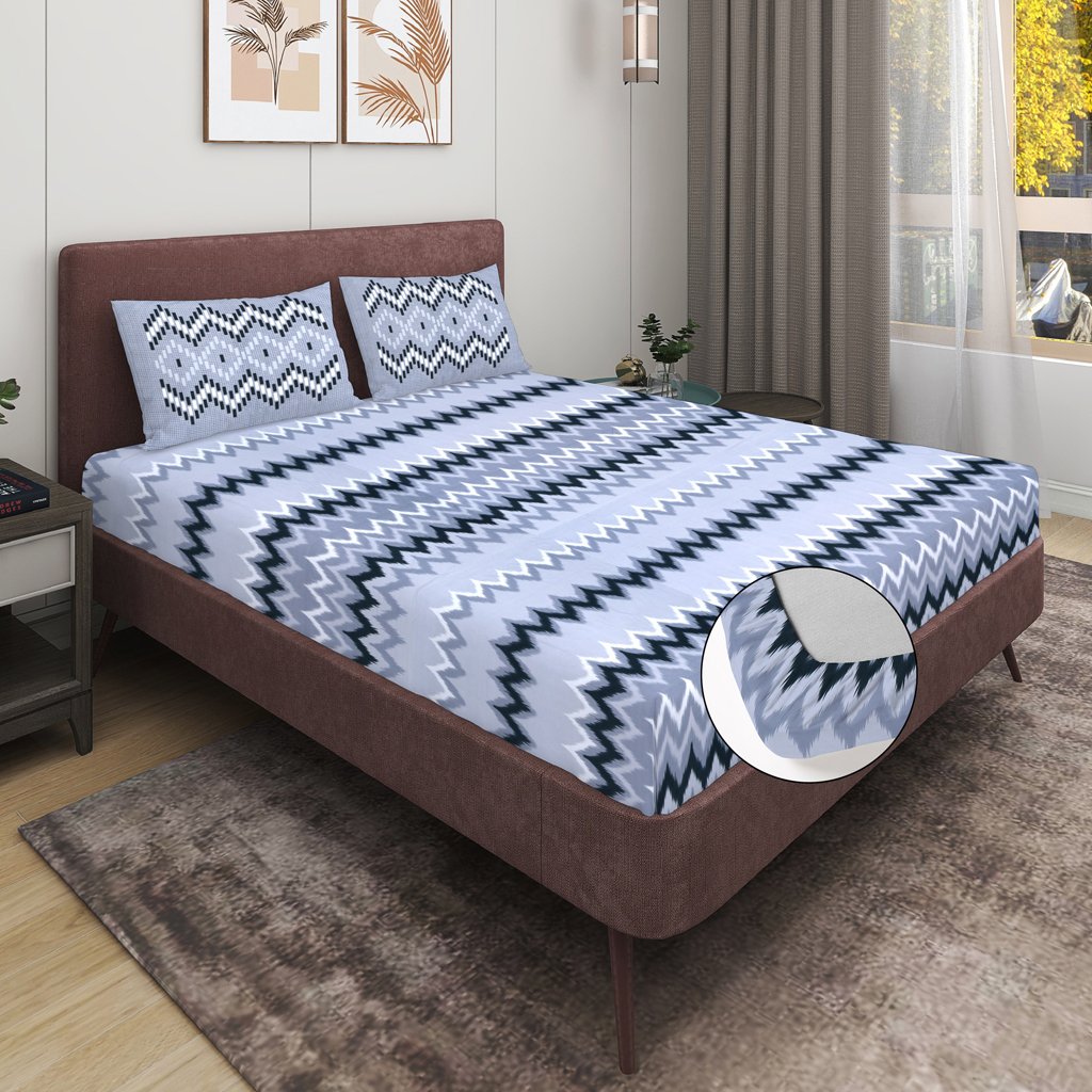 RD TREND 100% Pure Cotton Elastic Fitted Double Bedsheets With 2 Pillow Covers(Grey)