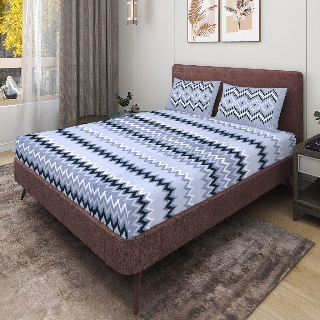 RD TREND 100% King Size Pure Cotton Double Flat Bed Sheet With 2 Pillow Covers (Grey)