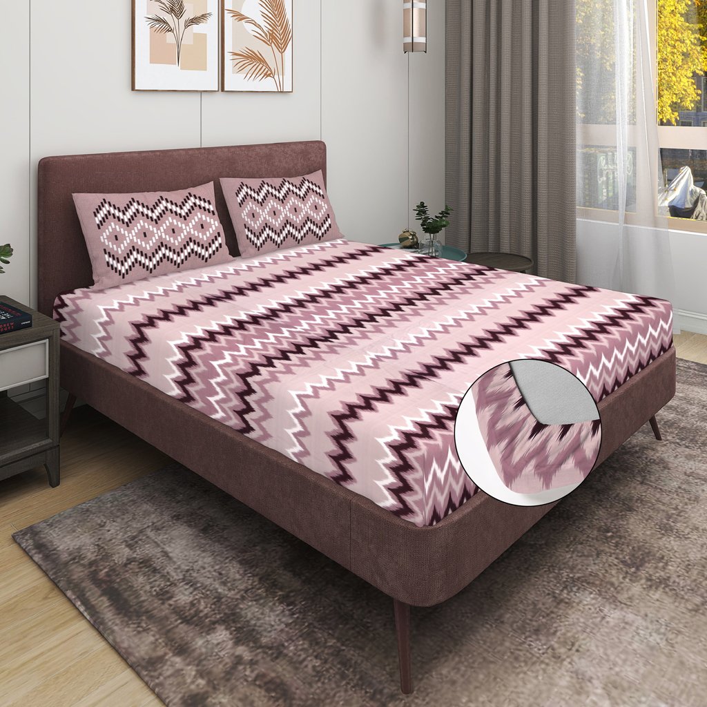 RD TREND 100% Pure Cotton Elastic Fitted Double Bedsheets With 2 Pillow Covers(Nudepink)