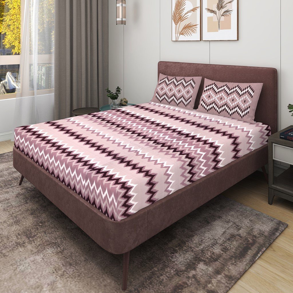 RD TREND 100% King Size Pure Cotton Double Flat Bed Sheet With 2 Pillow Covers (Nude Pink)