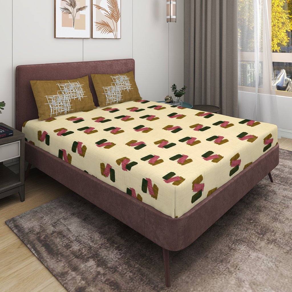 RD TREND 100% King Size Pure Cotton Double Flat Bed Sheet With 2 Pillow Covers (Lemon)