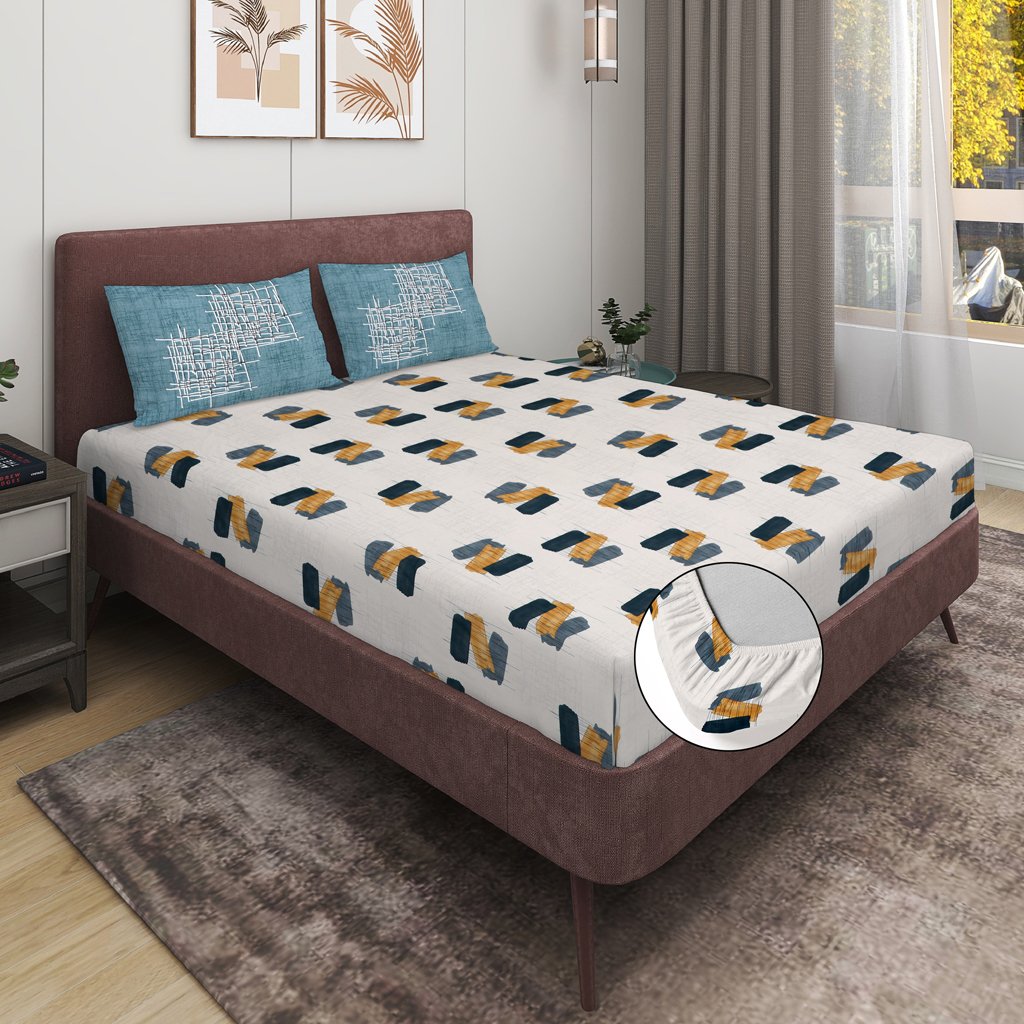RD TREND 100% Pure Cotton Elastic Fitted Double Bedsheets With 2 Pillow Covers(Pista)