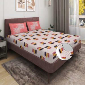 RD TREND 100% Pure Cotton Elastic Fitted Double Bedsheets With 2 Pillow Covers(Peach)