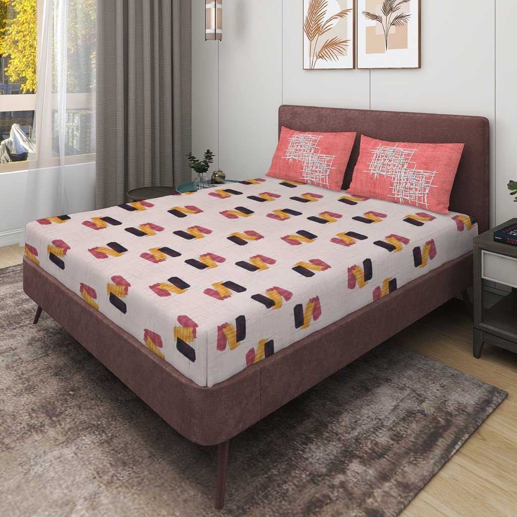 RD TREND 100% King Size Pure Cotton Double Flat Bed Sheet With 2 Pillow Covers (Peach)