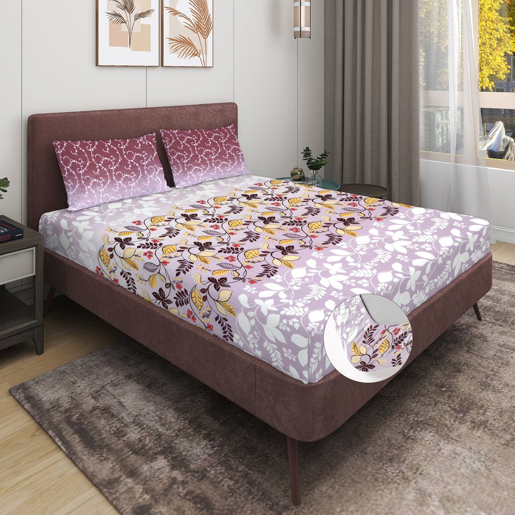 RD TREND 100% Pure Cotton Elastic Fitted Double Bedsheets With 2 Pillow Covers(Wine)