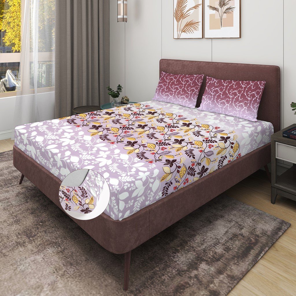 RD TREND 100% Pure Cotton Elastic Fitted Double Bedsheets With 2 Pillow Covers(Wine)