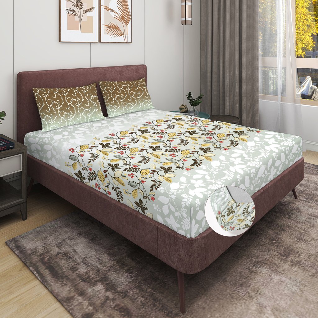 RD TREND 100% Pure Cotton Elastic Fitted Double Bedsheets With 2 Pillow Covers(Heena)