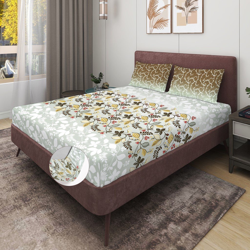 RD TREND 100% Pure Cotton Elastic Fitted Double Bedsheets With 2 Pillow Covers(Heena)