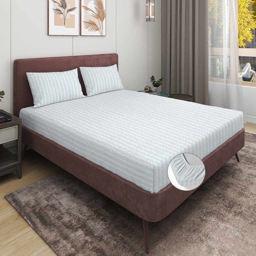 RD TREND Presents Elastic Fitted Queen Size Double Bed Sheet With 2 Pillow Covers (Grey)